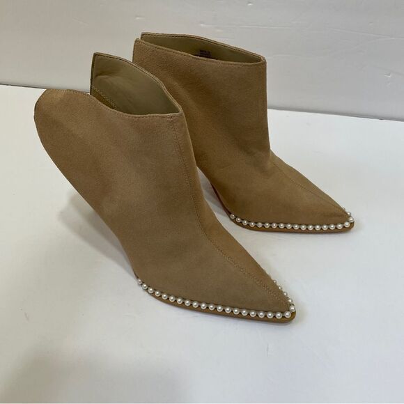 NEW WITHOUT TAGS KARL LAGERFELD CYRON STILETTO BOOTIES IN TAN SUEDE LEATHER - Picture 2 of 7